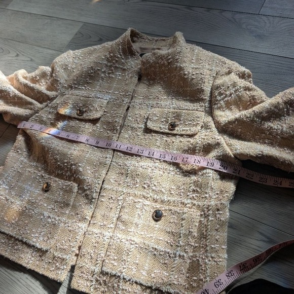 Ann Taylor Stand Collar Tweed Beige Classic Preppy Jacket Blazer Size 14 - Picture 9 of 10
